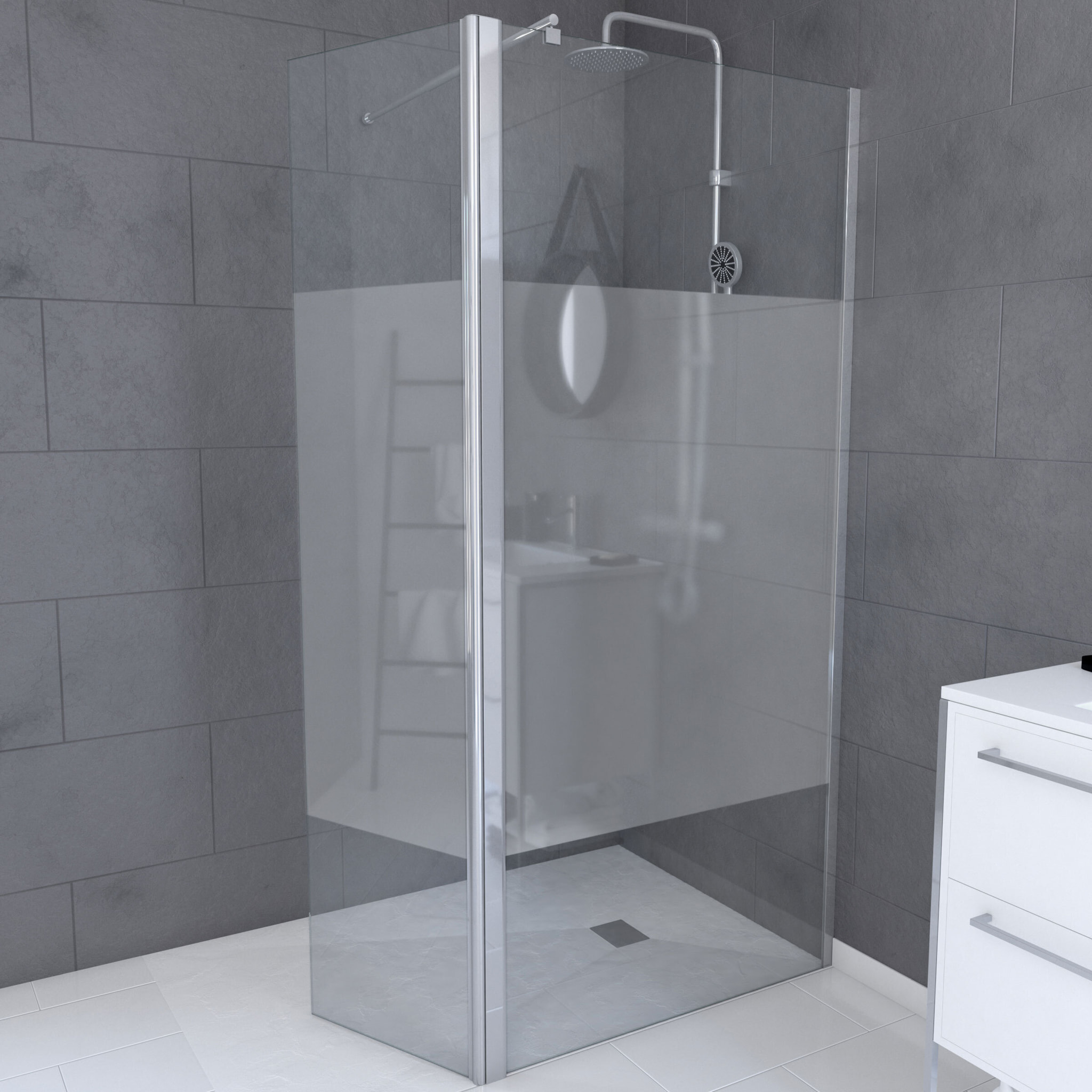 Paroi de Douche et Volet Pivotant 90+40x200 cm - Bande Dépolie - Barre de Fixation Chrome