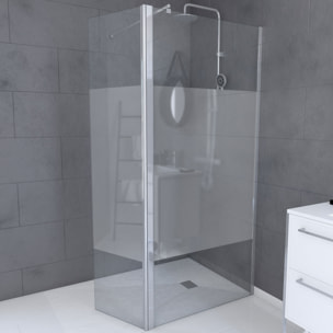 Paroi de Douche et Volet Pivotant 90+40x200 cm - Bande Dépolie - Barre de Fixation Chrome