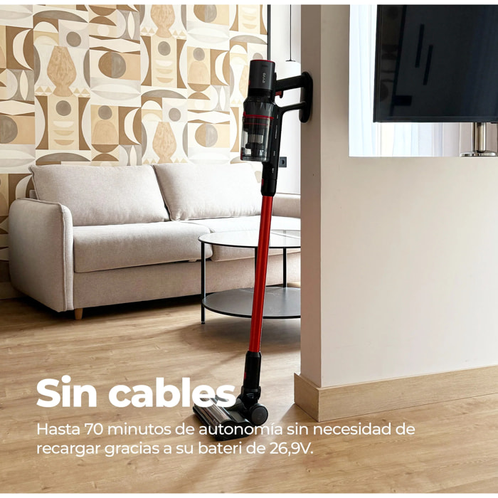 Aspirador sin cable Evvo Ai36, 70 minutos de autonomia, 500 W, 2500 mAh, 3 modos