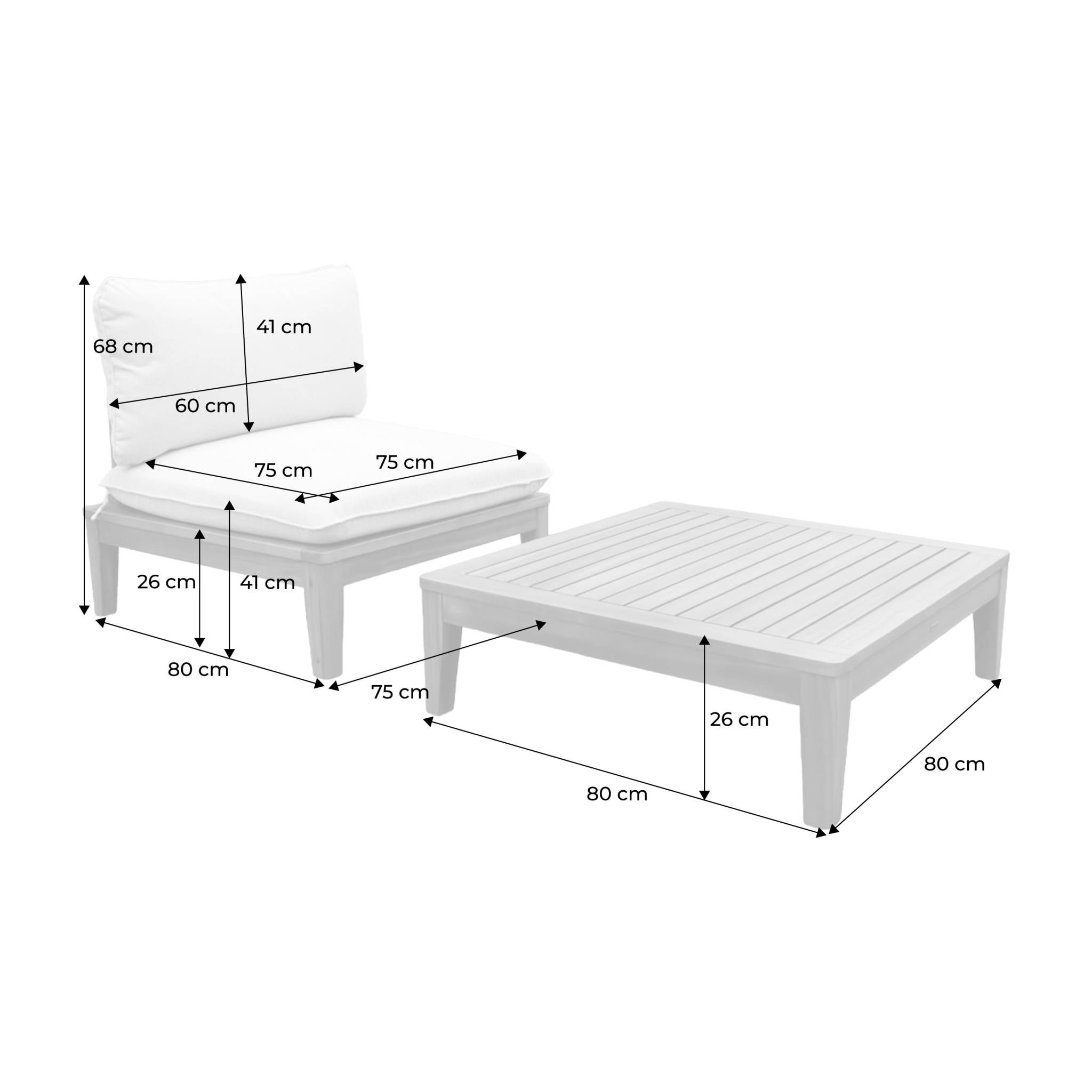Fauteuil de jardin avec table basse bois d'acacia et effet bouclette YONA