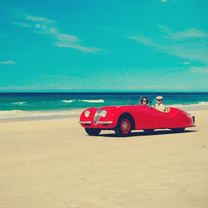 Poster red car Affiche + cadre en bois - Noir