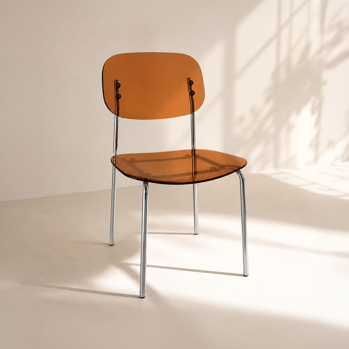 Lot de 2 chaises de table en résine acrylique et métal ambre GLAM