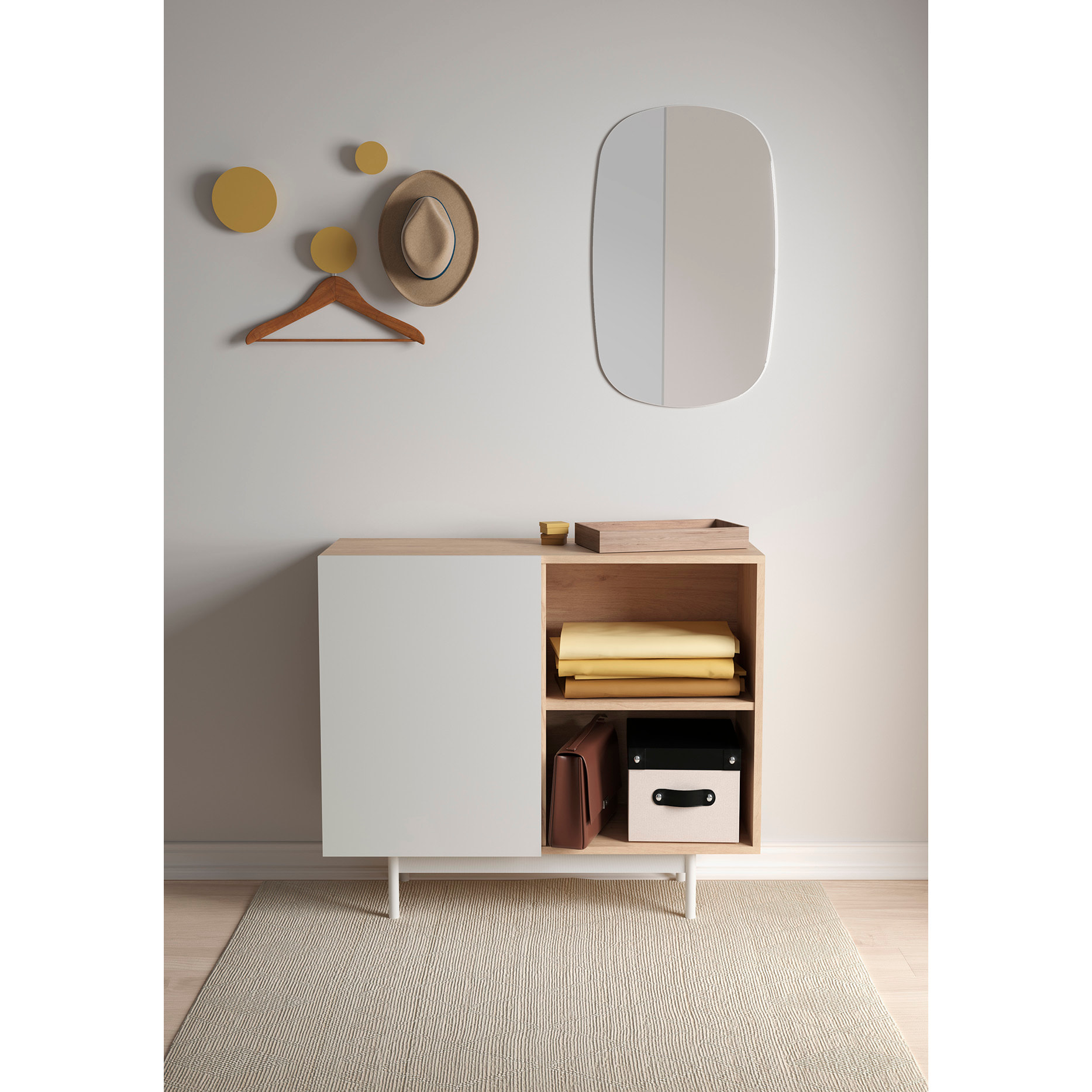 Aparador 1 puerta Printed roble y blanco 78x90x34 cm