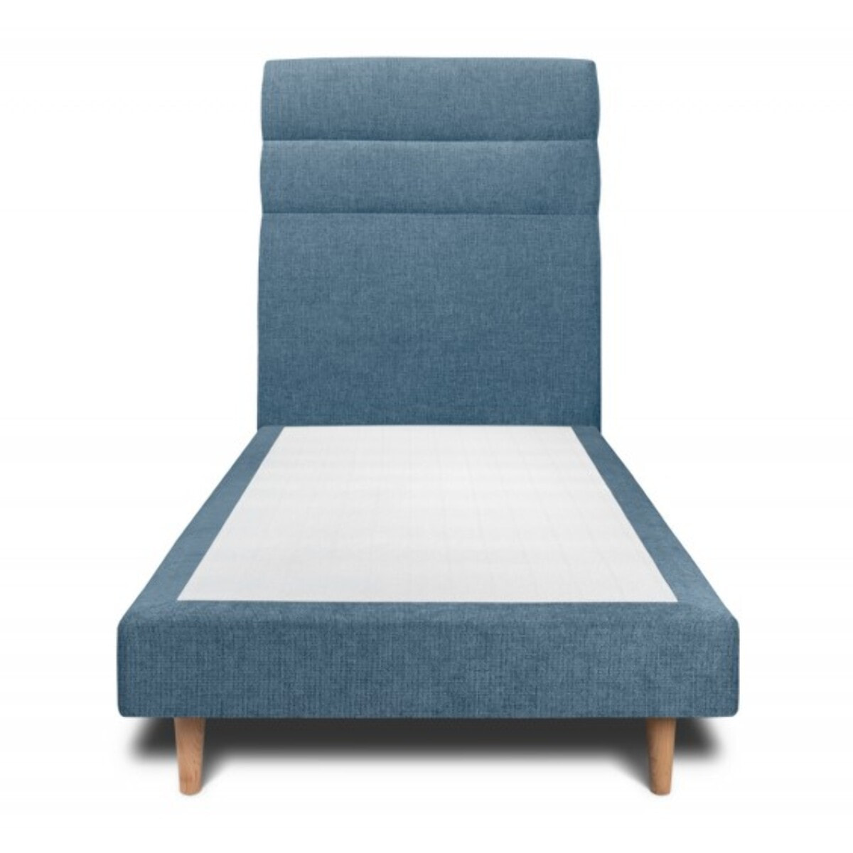 Lit avec tête de lit bandes horizontales tissu et sommier tapissier Ep14