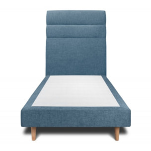 Lit avec tête de lit bandes horizontales tissu et sommier tapissier Ep14