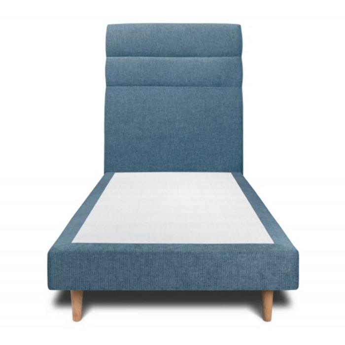 Lit avec tête de lit bandes horizontales tissu et sommier tapissier Ep14