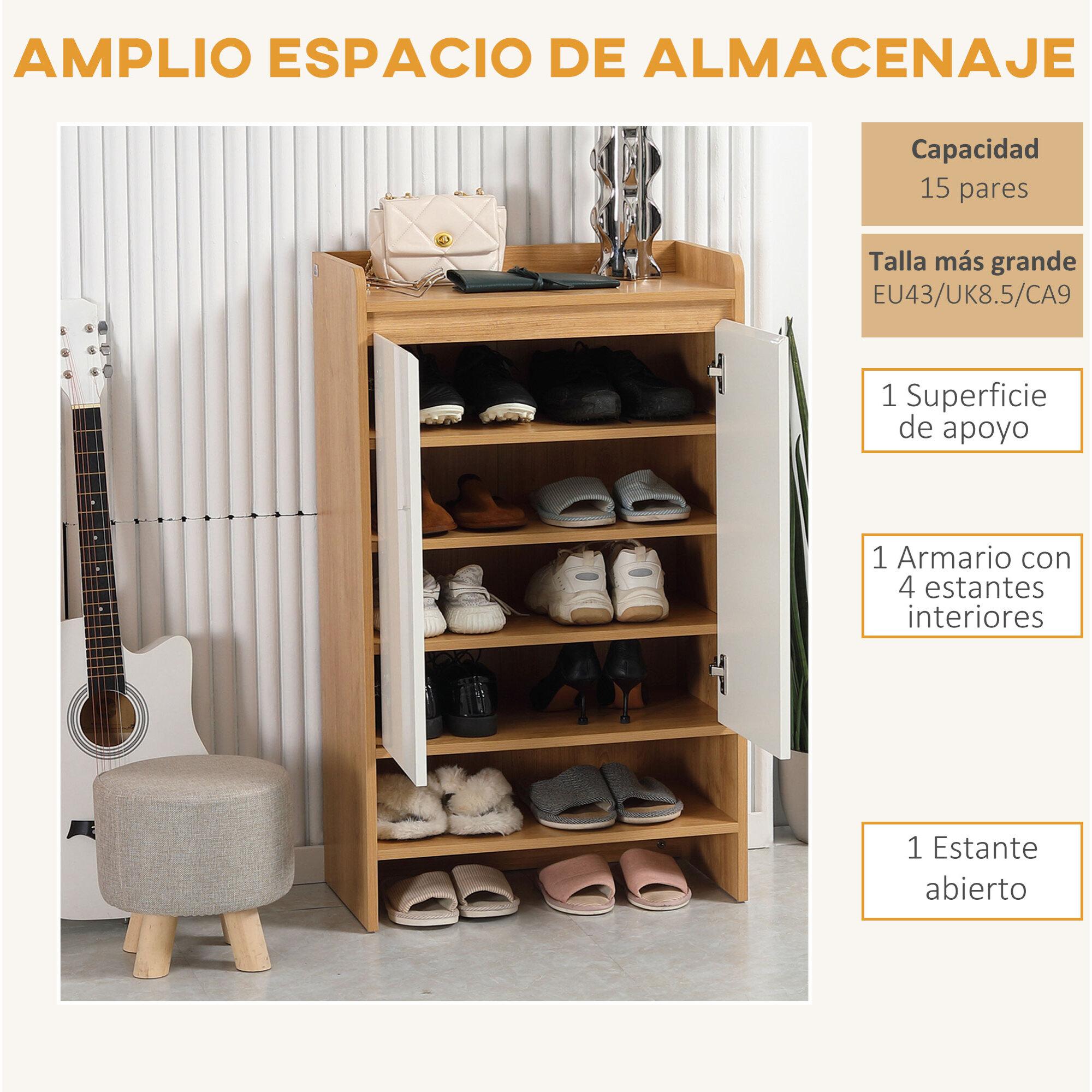 HOMCOM Zapatero Moderno Mueble Zapatero con 2 Puertas 5 Estantes de Almacenamiento para 15 Pares de Zapatos para Salón Pasillo Entrada 60x32x100 cm Marrón y Blanco