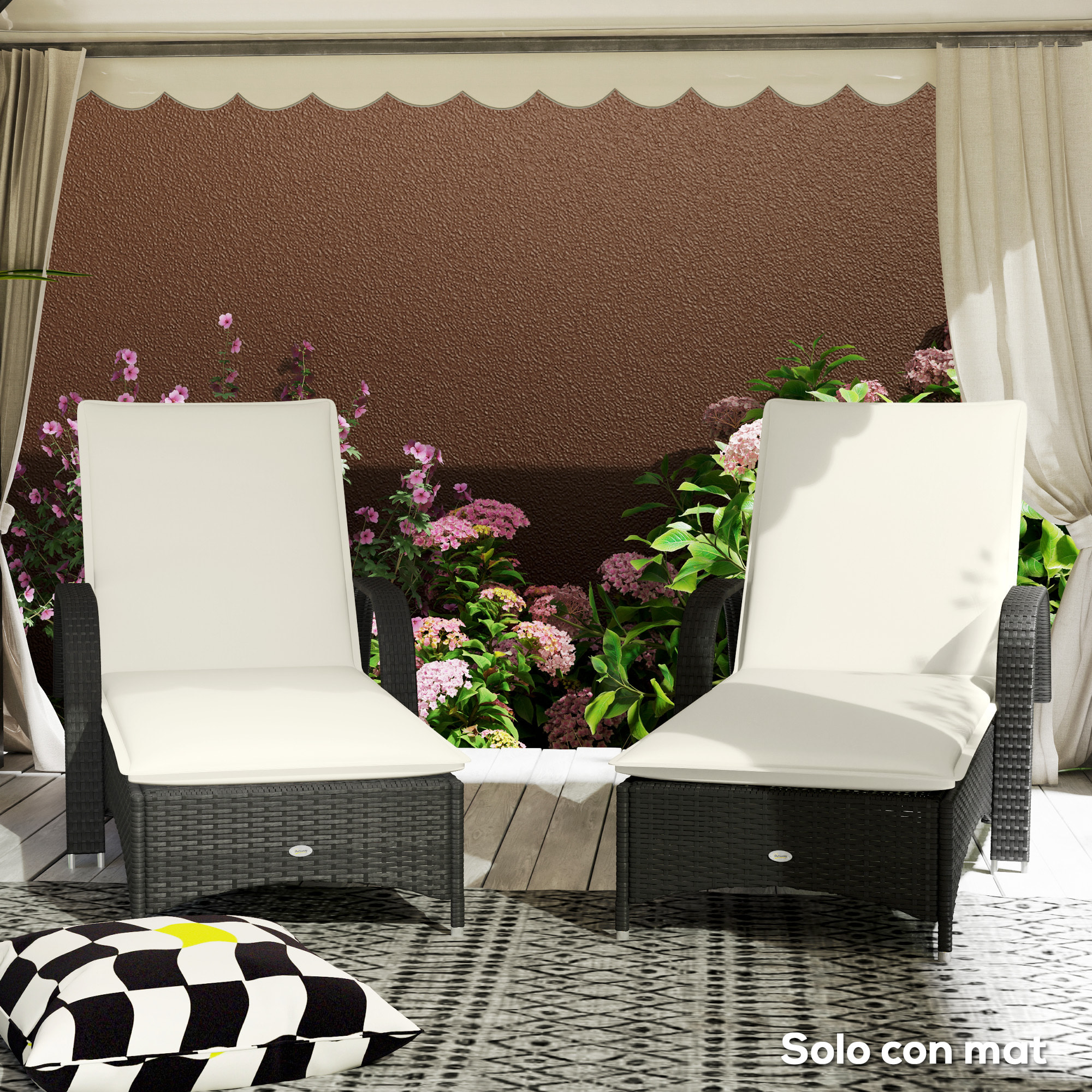 Pack 2 Cojines para Tumbonas Plegables Colchonetas para Tumbonas de Jardín Exterior 193x58x6 cm con Correas de Sujeción Protección UV Resistente a Salpicaduras Crema