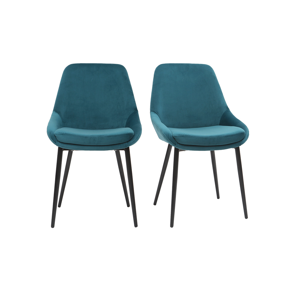 Chaises design en tissu velours bleu pétrole et métal noir (lot de 2) HOLO