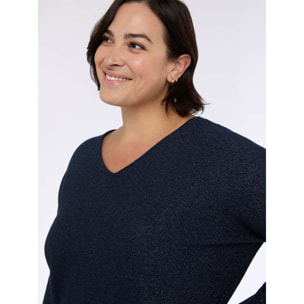 Fiorella Rubino - Camiseta escote en V en tejido laminado - Azul