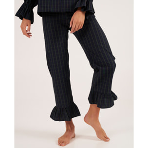 Pantalón de pijama con volante en los tobillos y estampado de cuadros