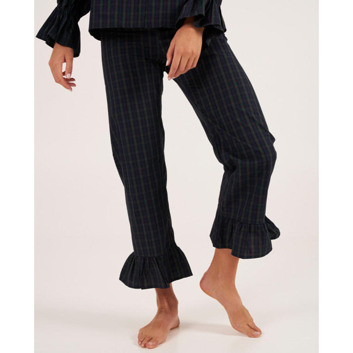 Pantalón de pijama con volante en los tobillos y estampado de cuadros