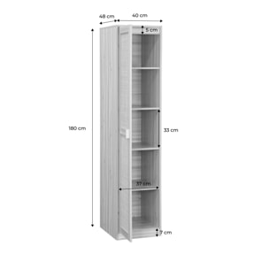 Armoire dressing cannage et effet bois. garde-robe 1 porte. 5 étagères H180cm
