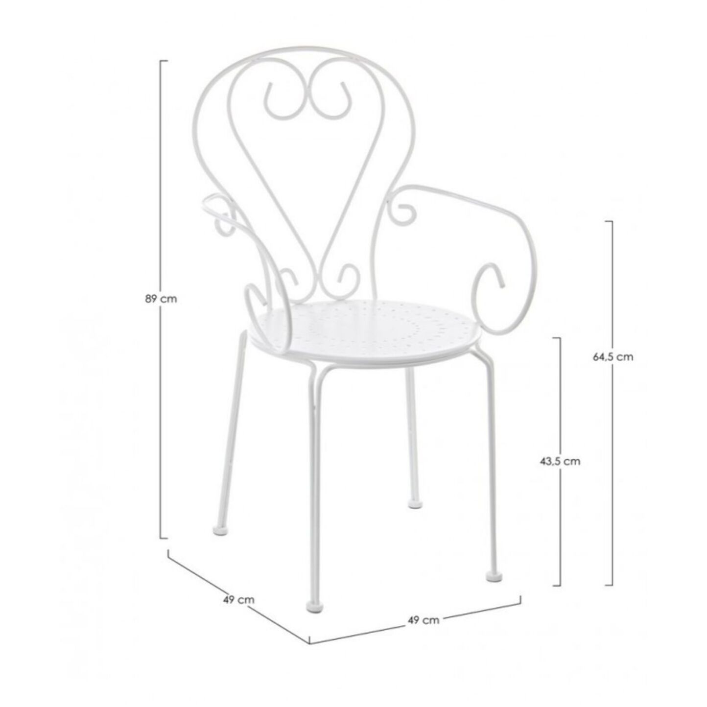 Set di 4 sedie ETIENNE in acciaio bianco impilabili, con braccioli