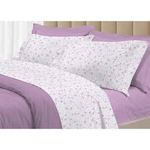 Completo Lenzuola Linea 3027 In Percalle Fantasia Floreale Disegno Melody Rosa