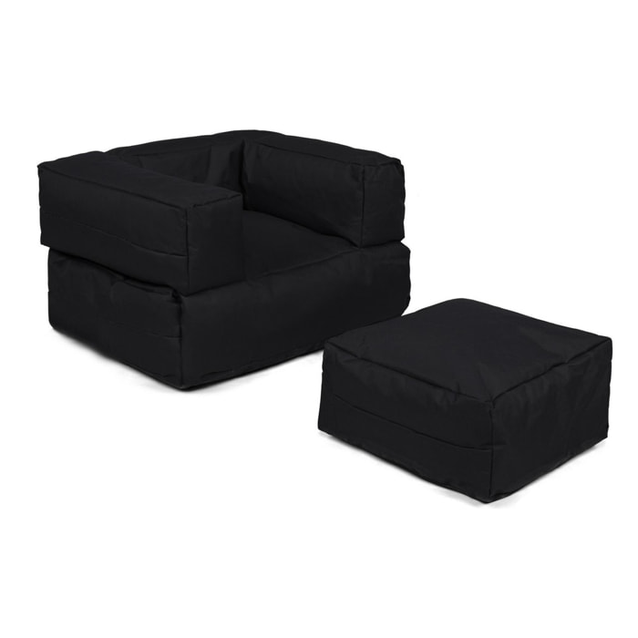 Sillón + puf para niños para exteriores negro