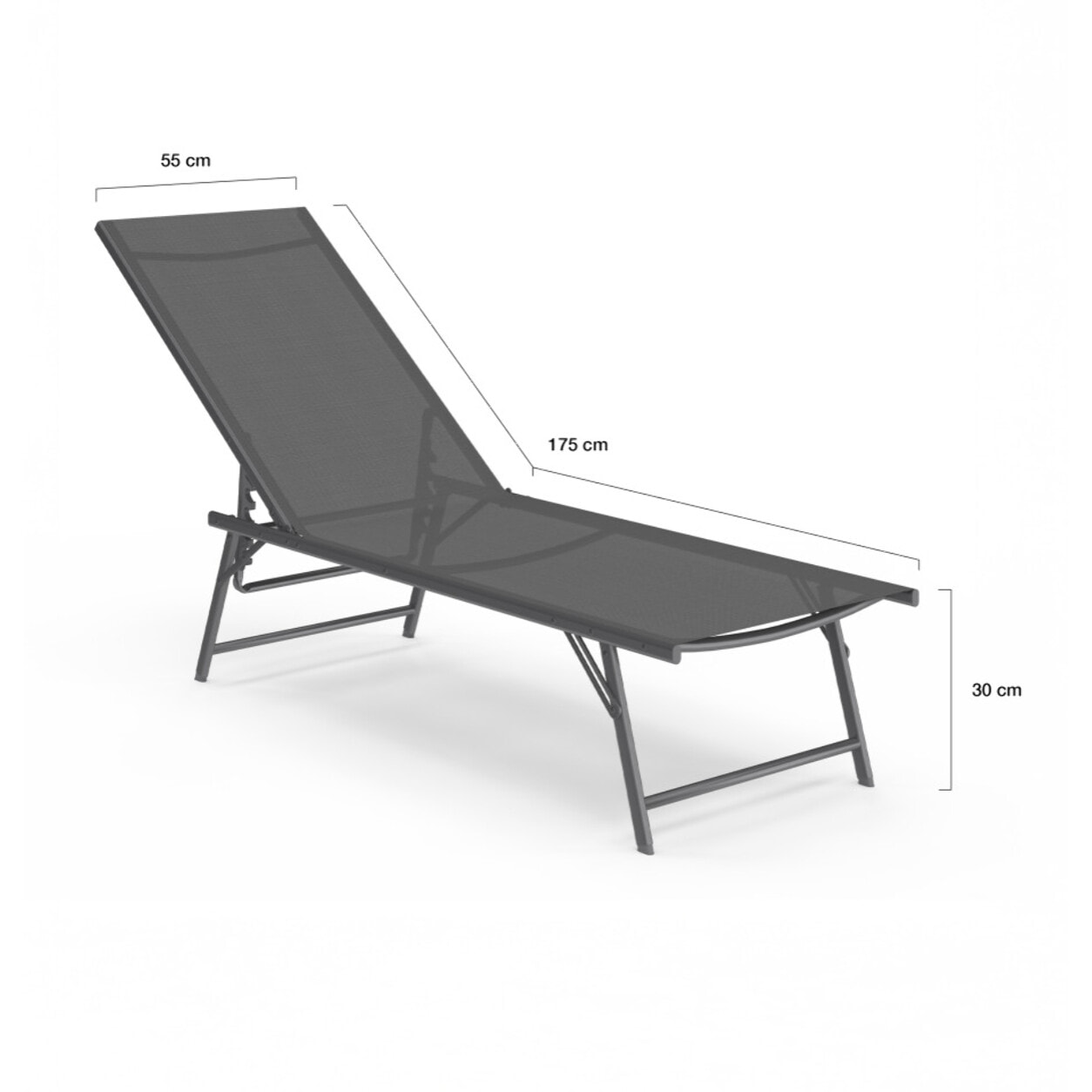 Transats inclinables Malaga 4 positions gris - lot de 2