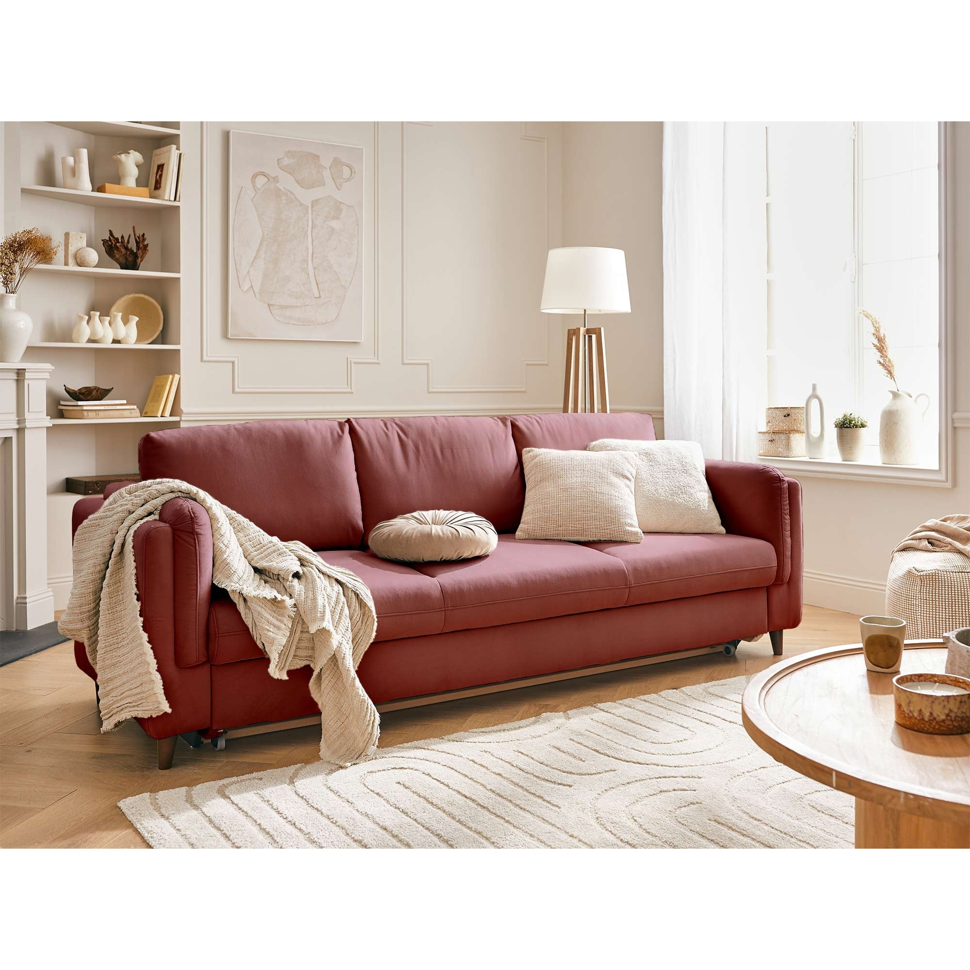 Brooke - canapé 3 places - convertible - en velours - Rose