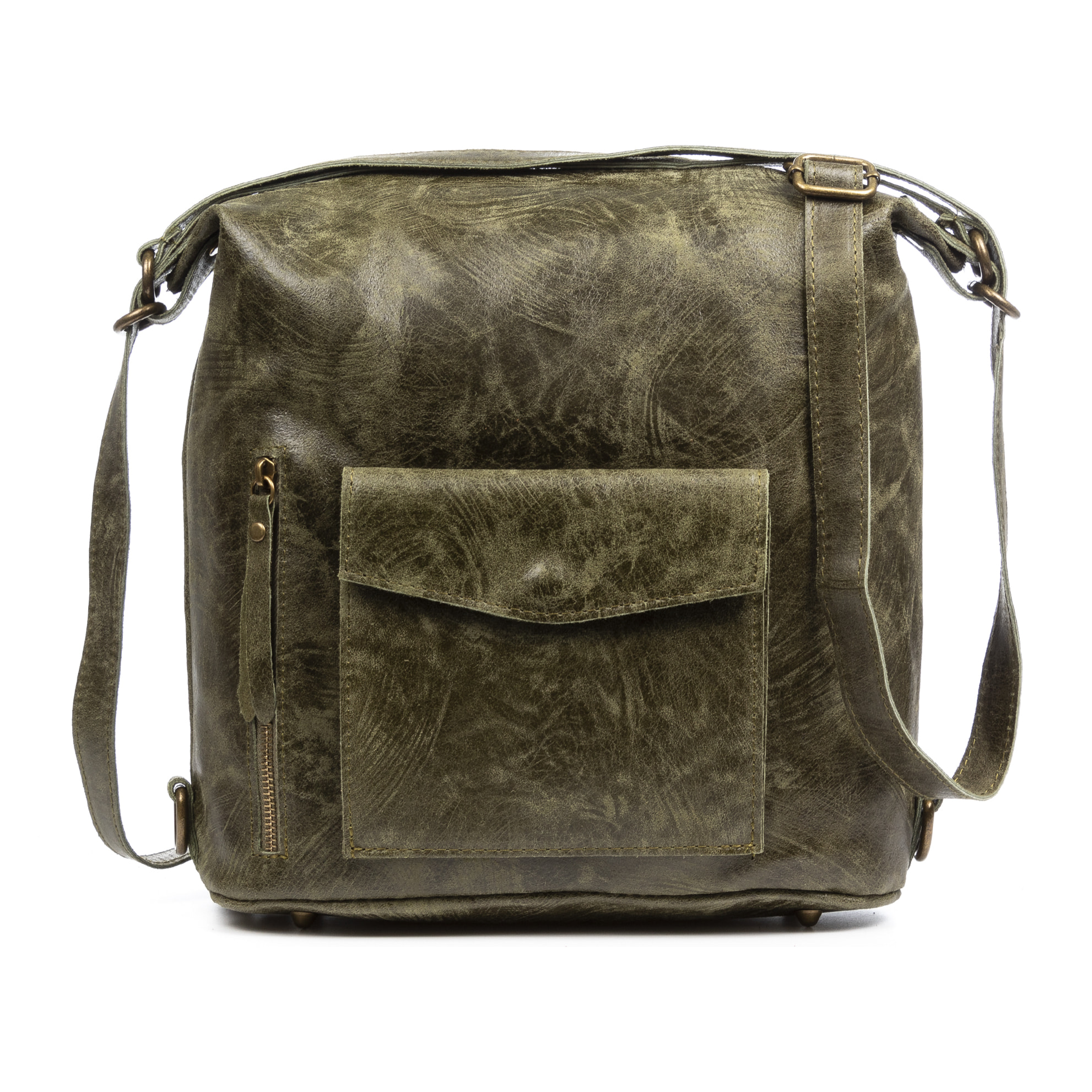 FIRENZE ARTEGIANI Borsa Zaino Donna Irene. Vera Pelle Scamosciata Stone Washed Made in Italy 31x13x32 Cm. Colore: verde scuro