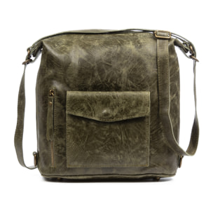 FIRENZE ARTEGIANI Borsa Zaino Donna Irene. Vera Pelle Scamosciata Stone Washed Made in Italy 31x13x32 Cm. Colore: verde scuro