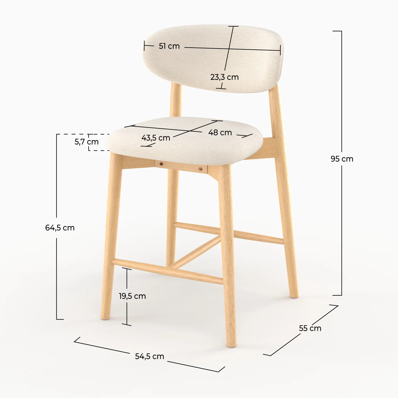 Lot de 2 chaises pour ilot central 64,5 cm en tissu beige - Yuna