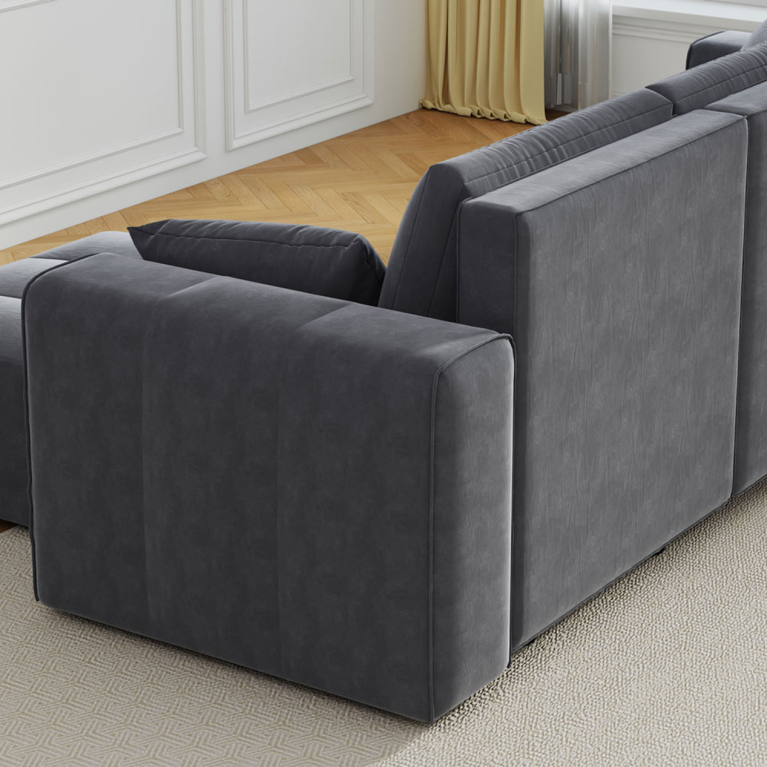 WORTHING Canapé d'angle convertible 4 places avec coffre en velours gris anthracite