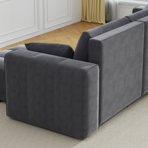 WORTHING Canapé d'angle convertible 4 places avec coffre en velours gris anthracite