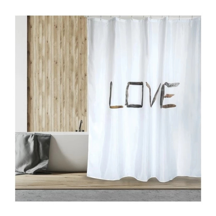 Rideau de douche Polyester LOVE 180x200cm Beige - Anneaux inclus MSV