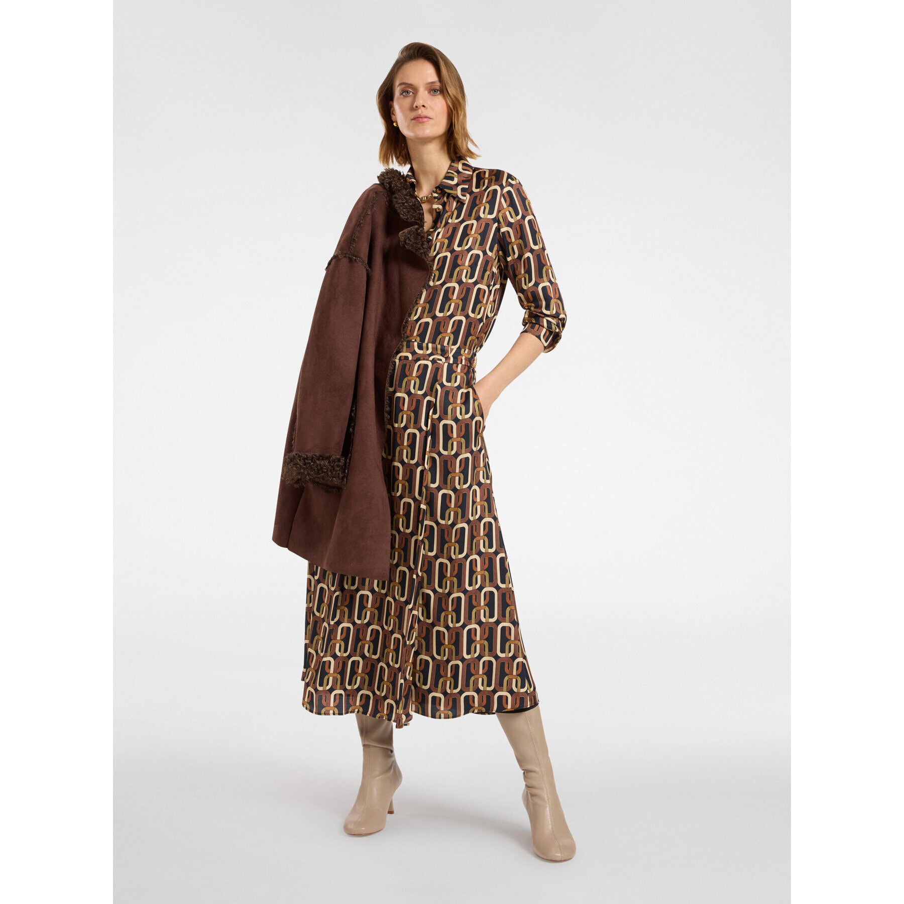 Elena Mirò - Gonna midi stampata - Marrone