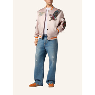 PHILIPP PLEIN Shiny Satin Bomber Tattoo Patches Strass
