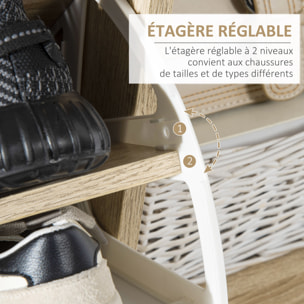 Meuble à chaussures design scandinave placard 3 portes 3 étagères niche piètement effilé incliné bois panneaux aspect chêne clair