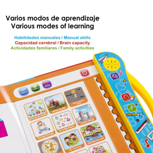 Study Book, libro electrónico educativo con sonidos, en inglés. Actividades matemáticas, lengua, creativas.