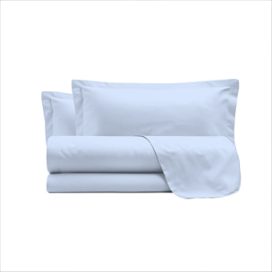 COMPLETO LETTO RASO CLOE, 100% Raso di Cotone, Made in Italy - AZZURRO