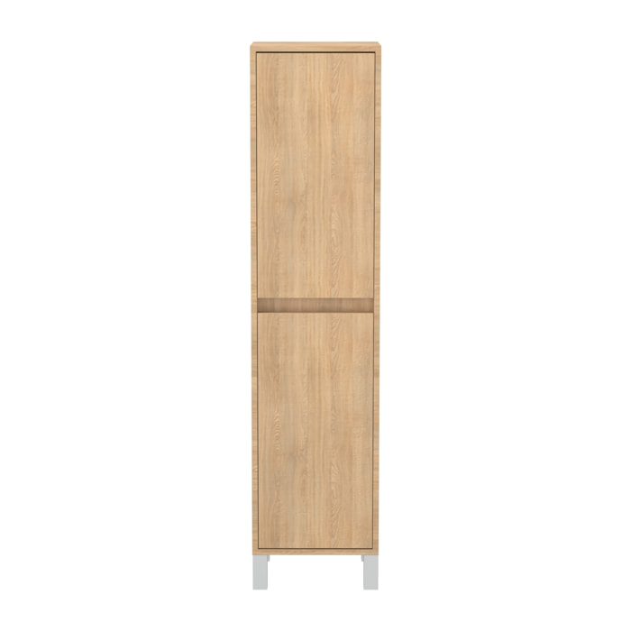 Colonne de rangement Chêne Clair sur Pieds - Hauteur 160 cm - 2 Portes - XENOS