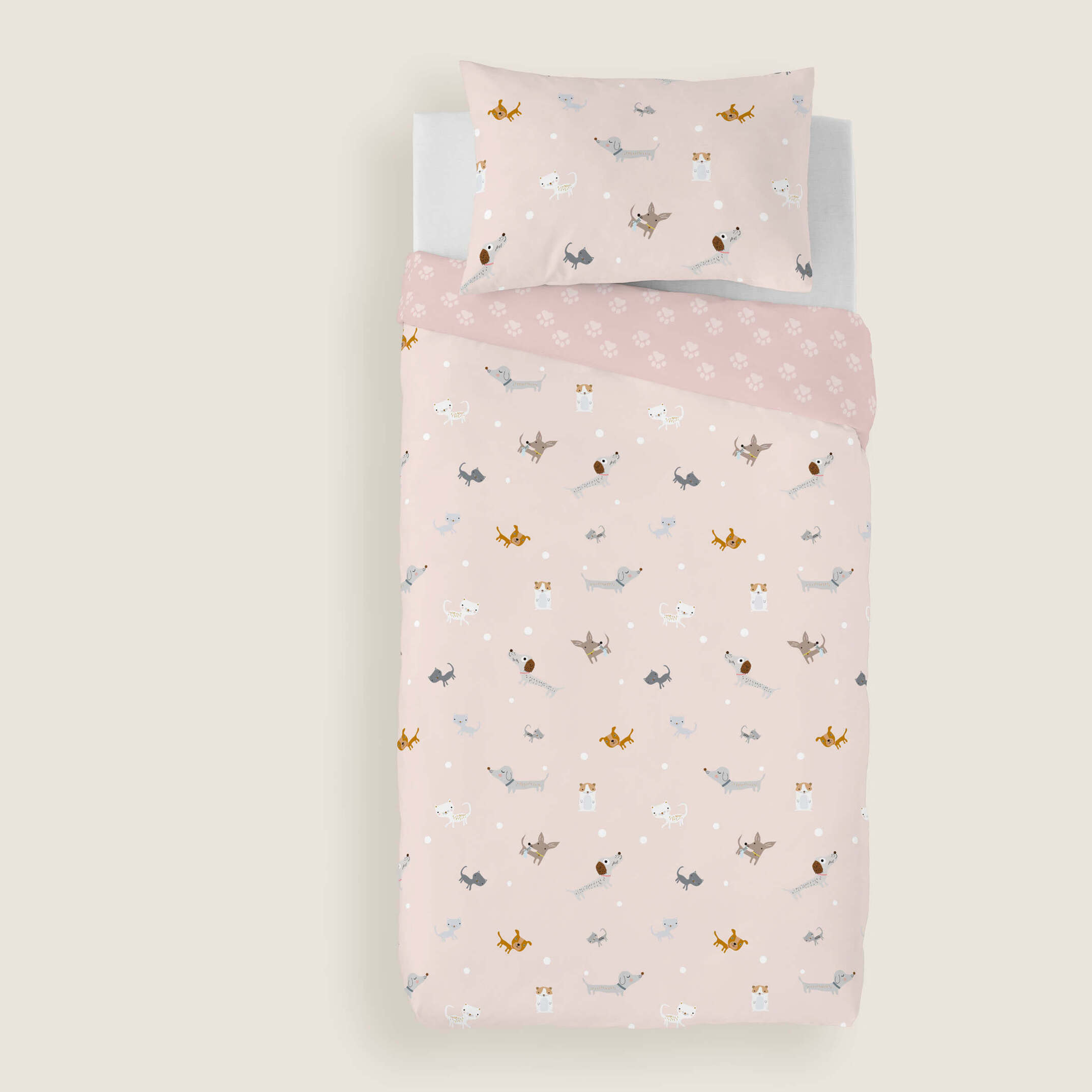 Funda Nórdica Estampada - Reversible - Infantil - Cierre Solapa - 100% Algodón - Incluye 1 Funda de Almohada - Amigos Peludos