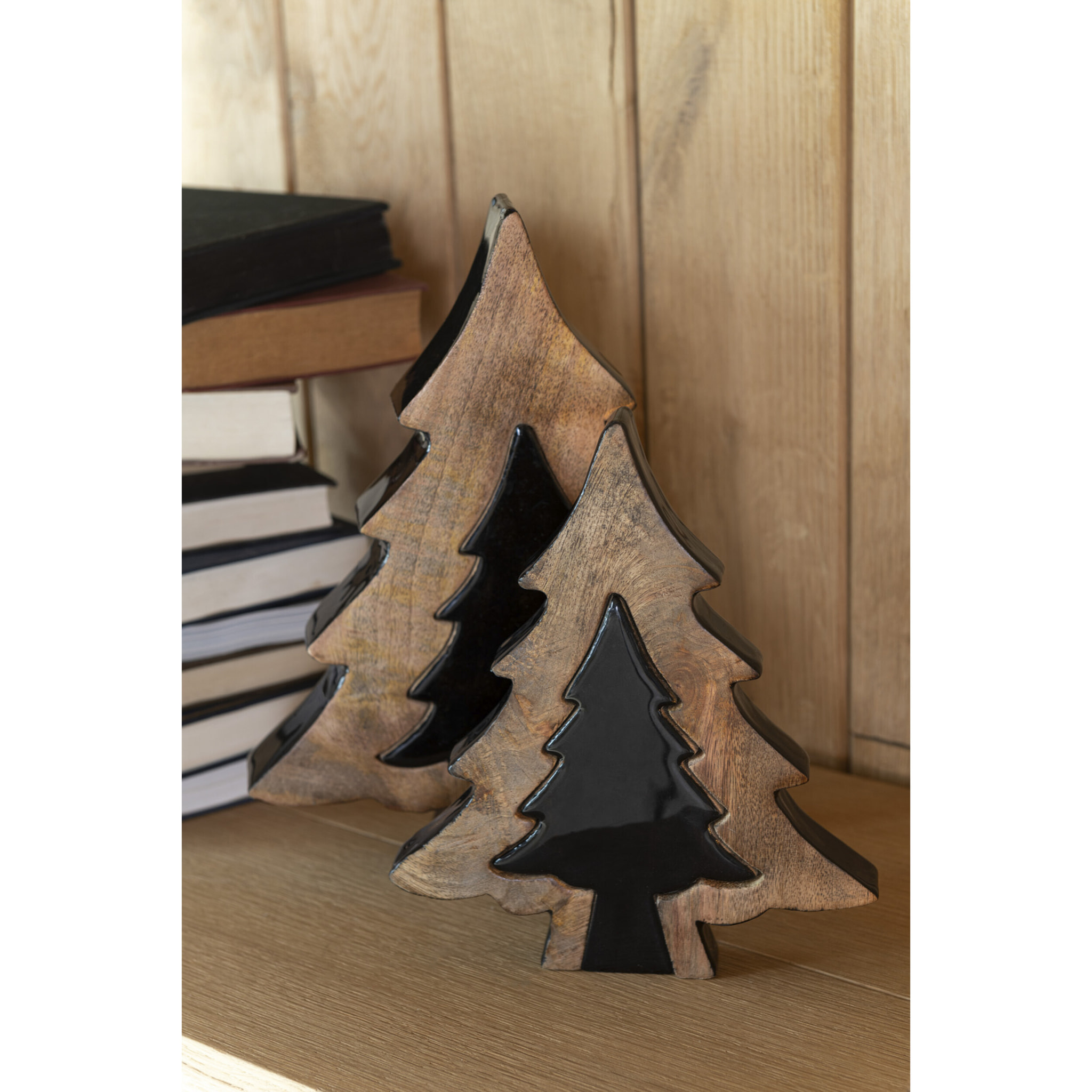 J-Line décoration Sapin de Noël Puzzle - bois - noir/naturel - small