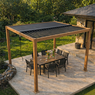 Pergola bioclimatique structure aluminium effet bois lames orientables 3x3m MILL