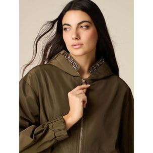 Oltre - Chaqueta de nylon con detalle joya - Verde militare