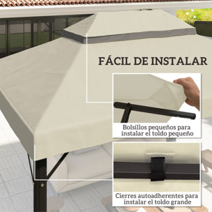 Techo de Repuesto para Cenador 4x3 m Cubierta de Repuesto con Techo Doble con Mosquitera Protección UV 30+ Toldo de Recambio para Pabellón Gazebo Crema