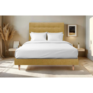 Lit avec tête de lit capitonnée tissu et sommier kit Ep14