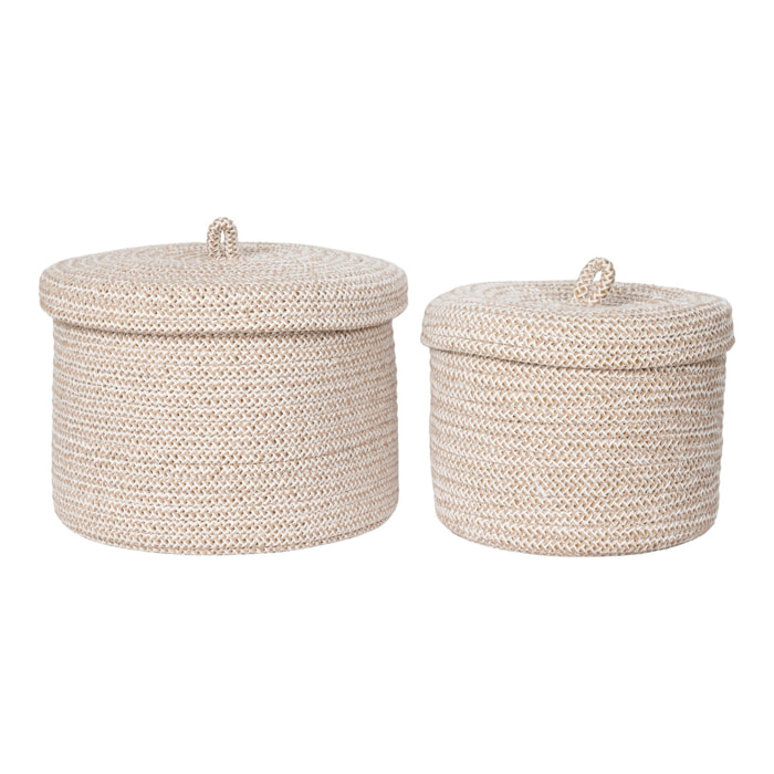 Set 2 cestini rotondi con coperchio in cotone Sebal — beige naturale