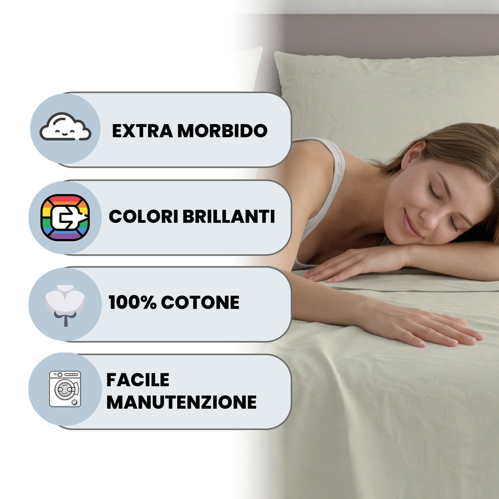 COMPLETO LETTO MAX COLOR, 100% Cotone, Made in Italy - PANNA