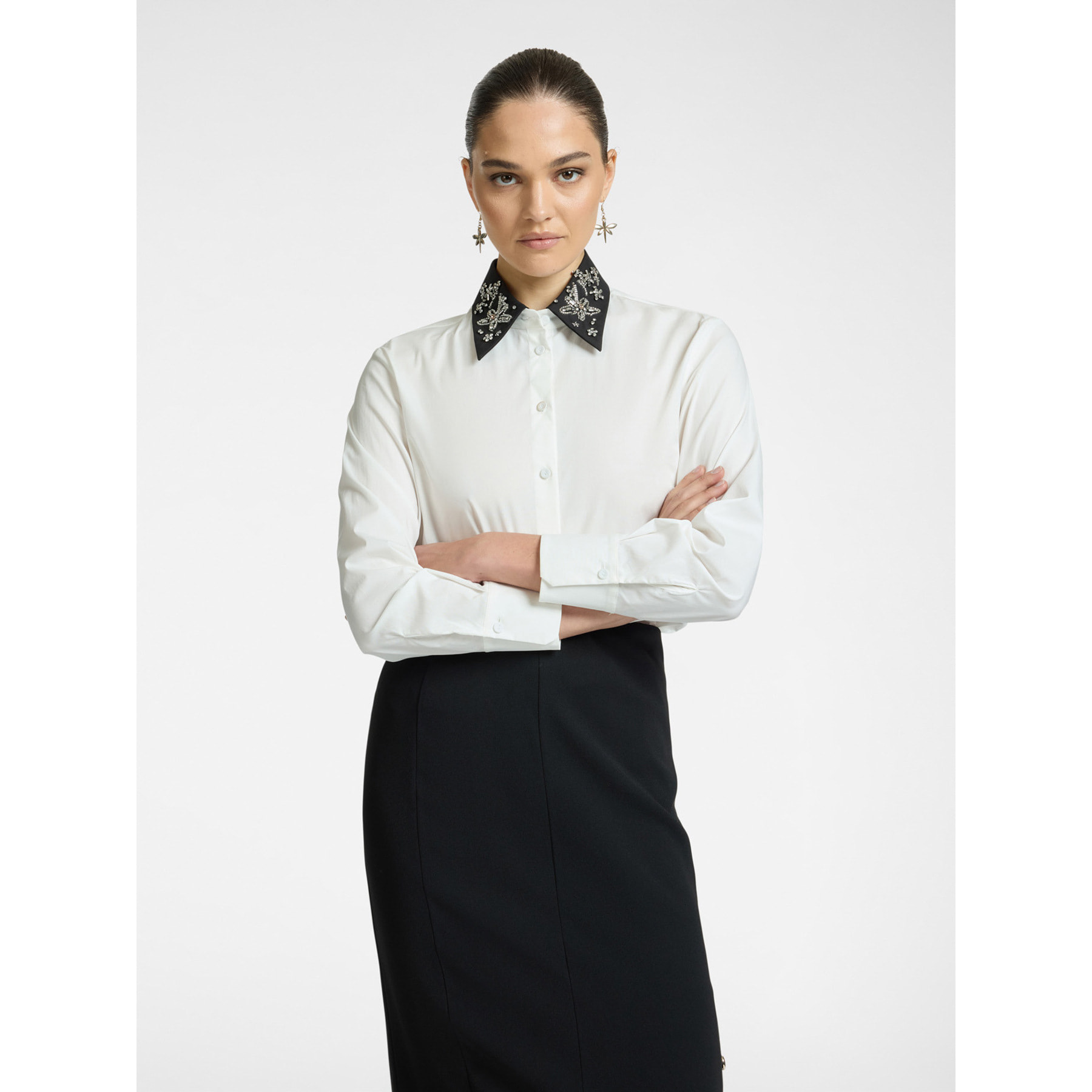 Elena Mirò - Camisa con cuello bordado - Blanco