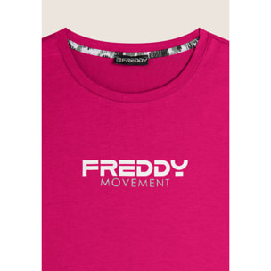 T-shirt donna comfort fit corta con stampa e spacchi