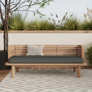 Canapé et fauteuil de jardin 3 places en teck massif, tissu gris - Kilda