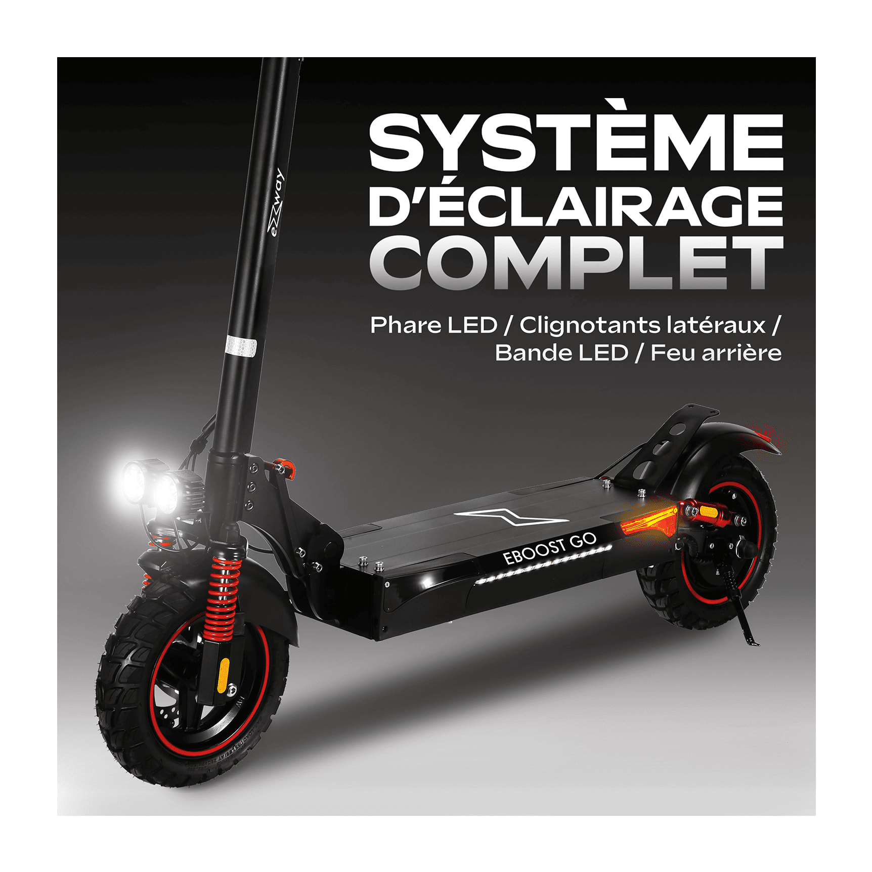Trottinette électrique EZWAY EBOOST GO – Usage tout-terrain, autonomie 50 km, vitesse 25 km/h
