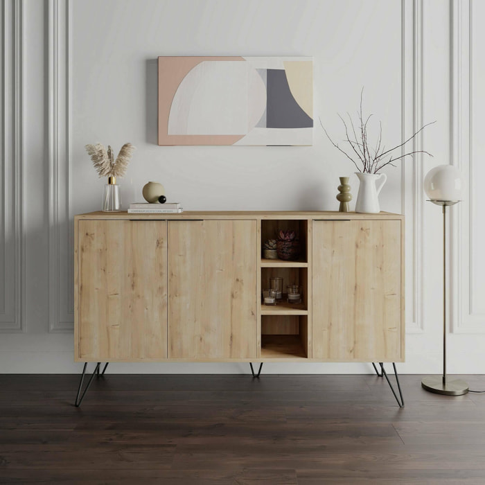 Credenza Dpenz, Buffet da soggiorno, Madia da salotto, Dispensa da cucina, 142x36h83 cm, Quercia