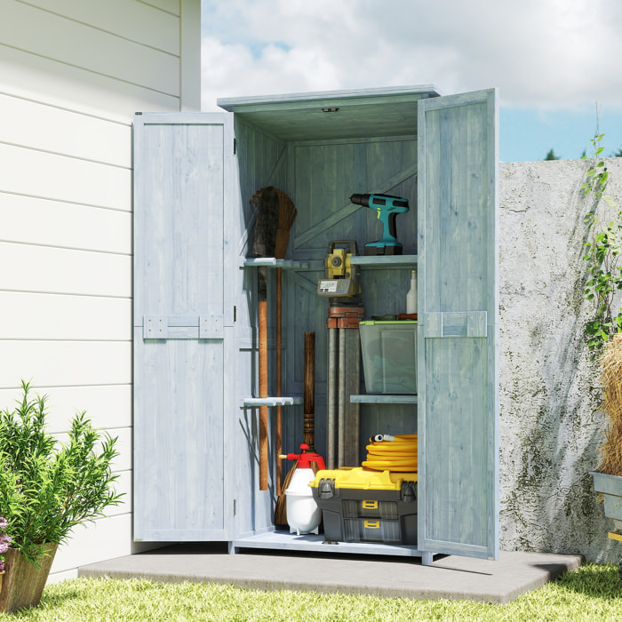 Armoire de jardin bois 2 portes 2 étagères 5 racks 85 x 54 x 170 cm gris