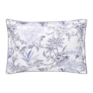 Taie d'oreiller imprimée en satin de coton bio, RIVAGES, Bleu de chine