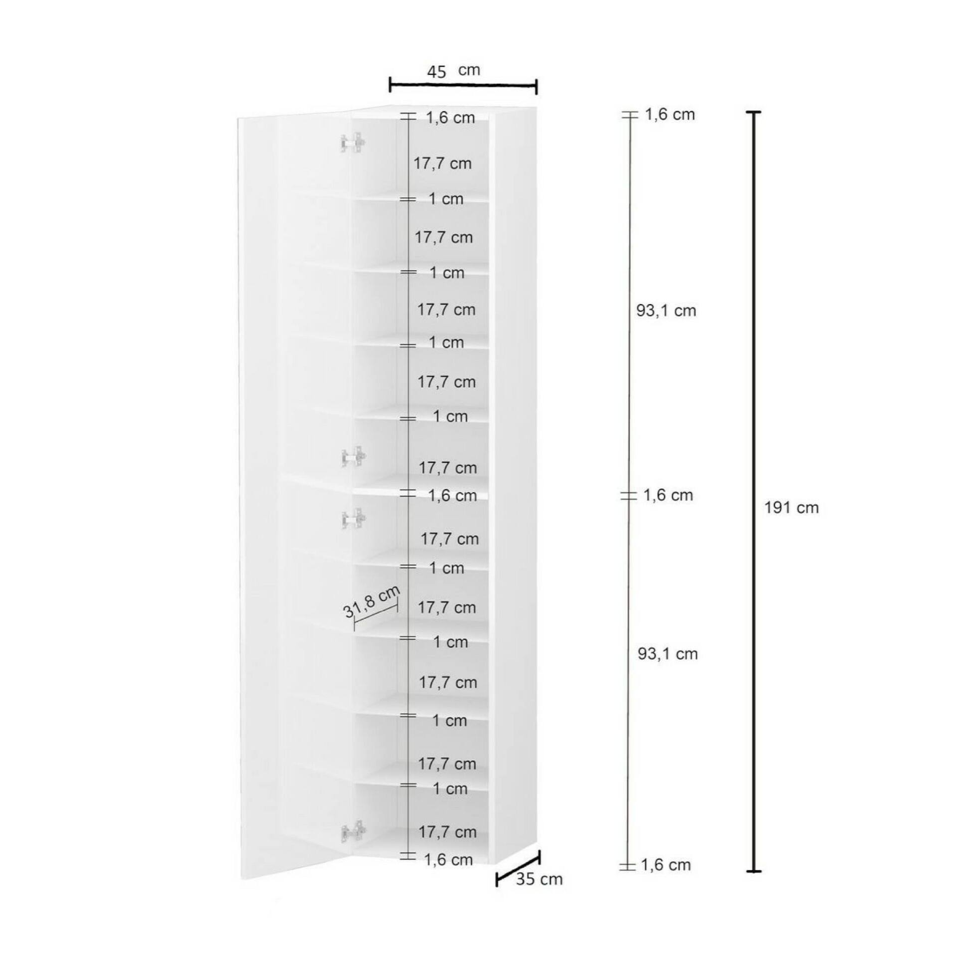 Armadio Multiuso 1 antaDdastolf, Mobile multiuso a 1 anta, Guardaroba multifunzione, 45x35h190 cm, Bianco